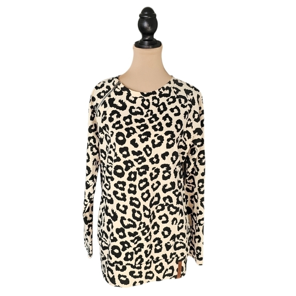 Ampersand Avenue Leopard Print Long Sleeve Front Zip Top Sz OS